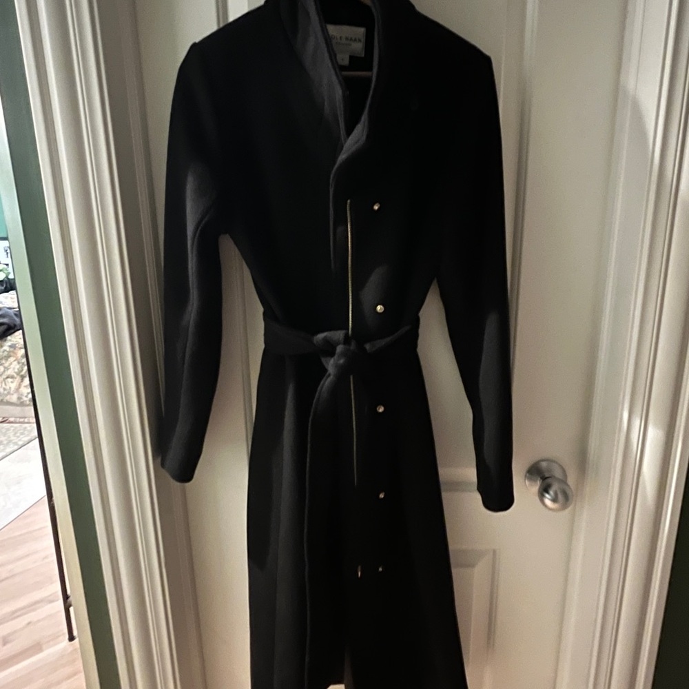 Cole Haan Belted Long Peacoat